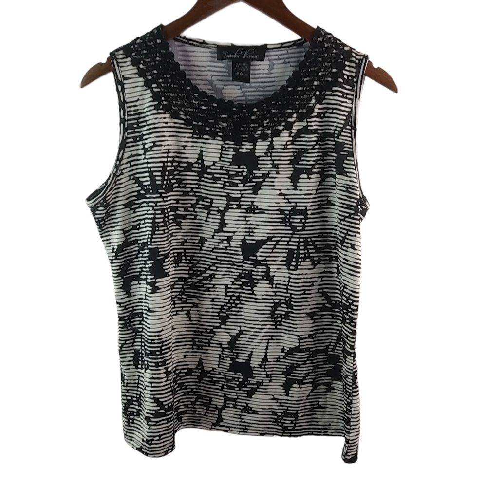 Brandon Thomas L Black White Stripe Stretch Top